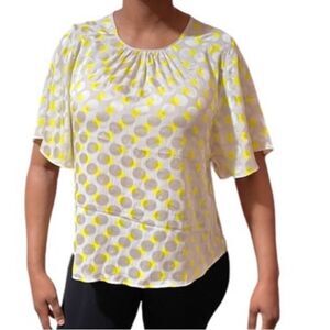 ZARA yellow and cream colored polka dot blouse size medium